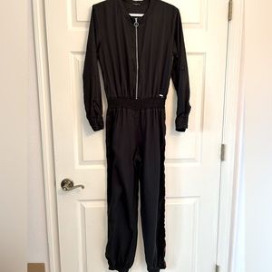 Guess Women’s Black Long Sleeve Jumpsuit Red Stripe Down Leg Size 16